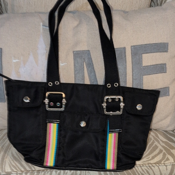 Franco Sarto Black Tote with Colorful Stripes - Picture 1 of 15
